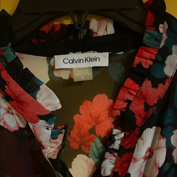 Calvin Klein Floral Long Sleeve Dress - Black and Red - Picture 3 of 8